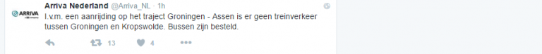 Treinverkeer tussen Groningen en Assen stilgelegd na aanrijding