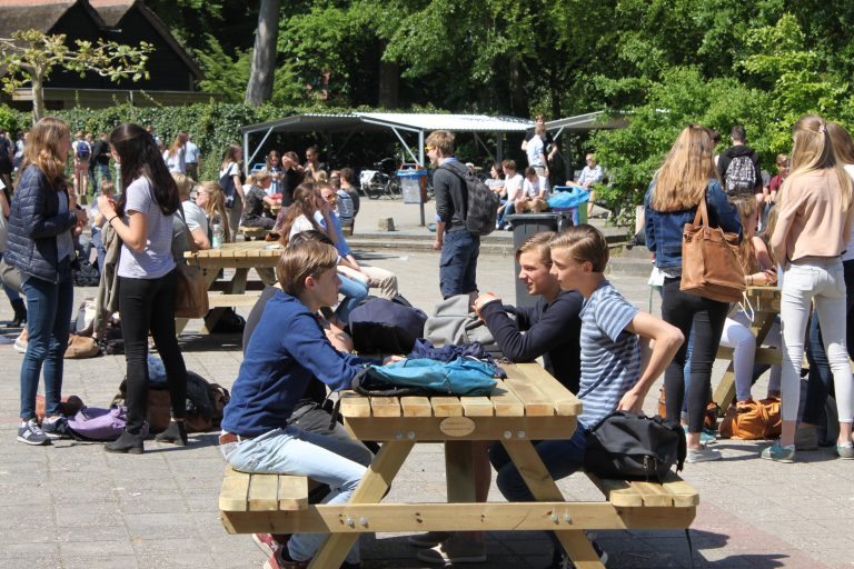 Maartenscollege in Haren krijgt picknickbanken van examenleerlingen